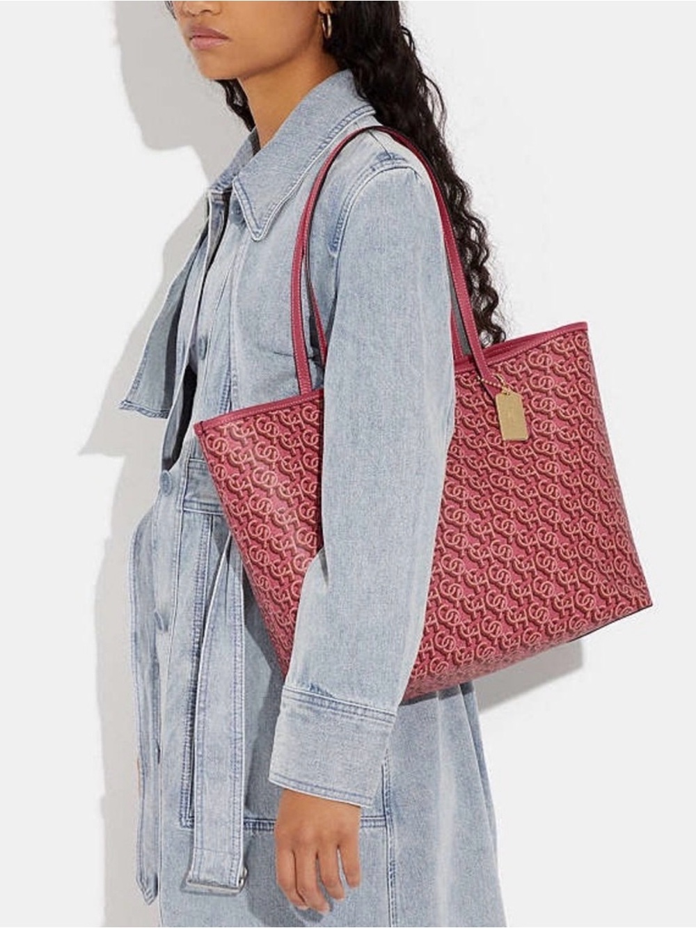 Coach City Red and Pink Patterned Tote Bag medium size